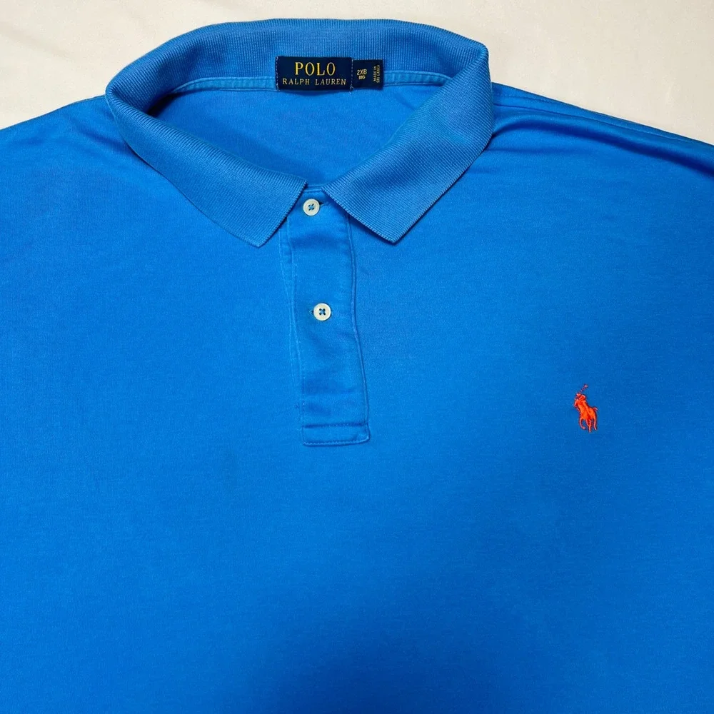 Polo Ralph Lauren Mens 2XB Big Blue Short Sleeve Cotton Polo‎ Shirt Orange Pony